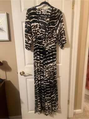 Jaase Black & White Animal Print Wide Leg Jumpsuit with Drawstring Waist Small